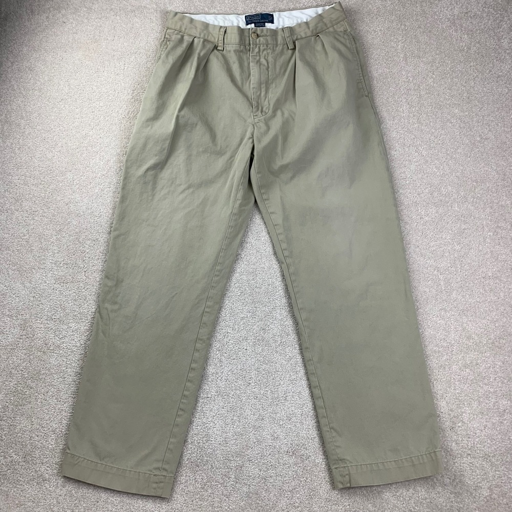 Polo Ralph Lauren Ethan Pant Mens 33x30 Khaki Tan Pleated Cotton Chino Trousers